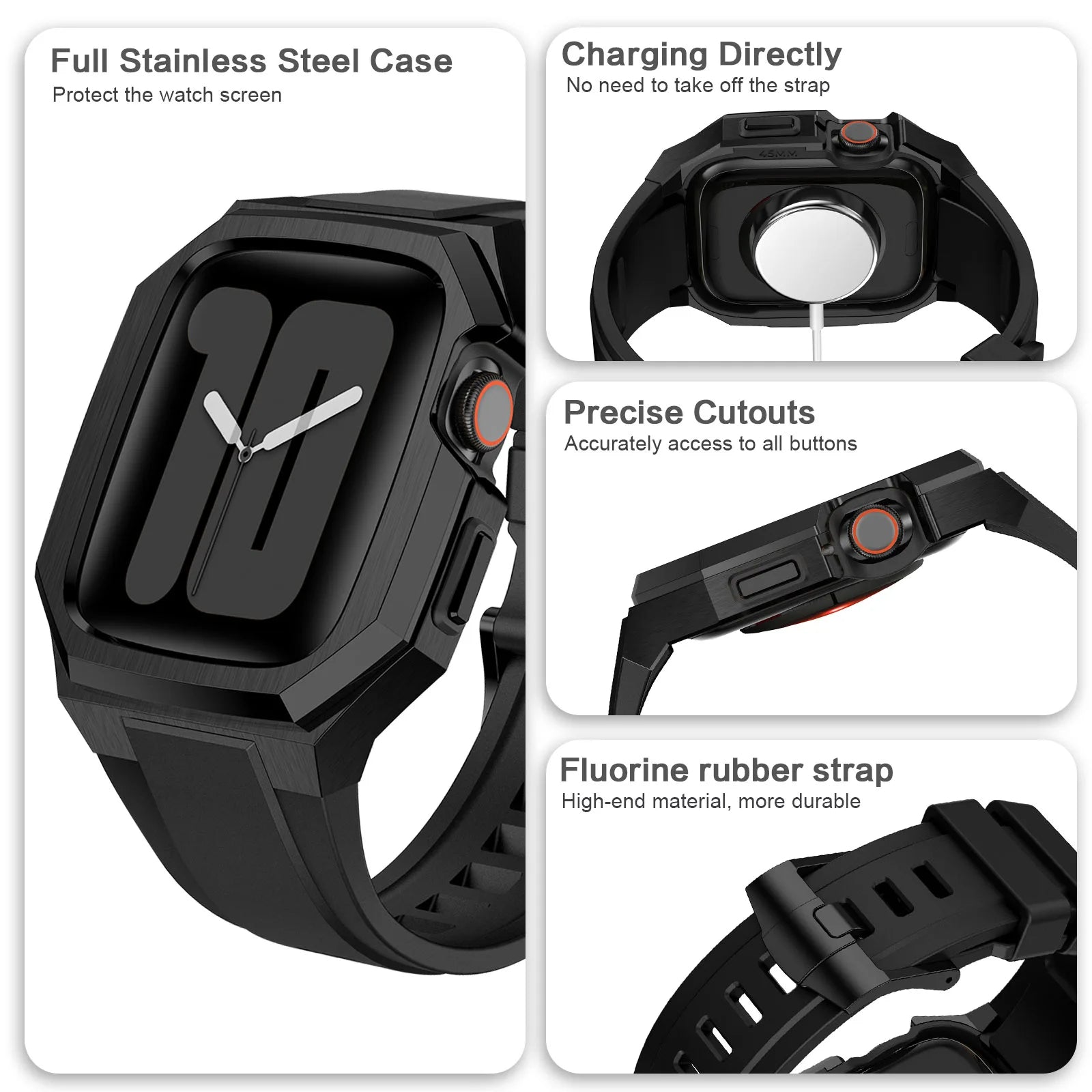 Stainless Steel Case With Rubber Band for Apple Watch