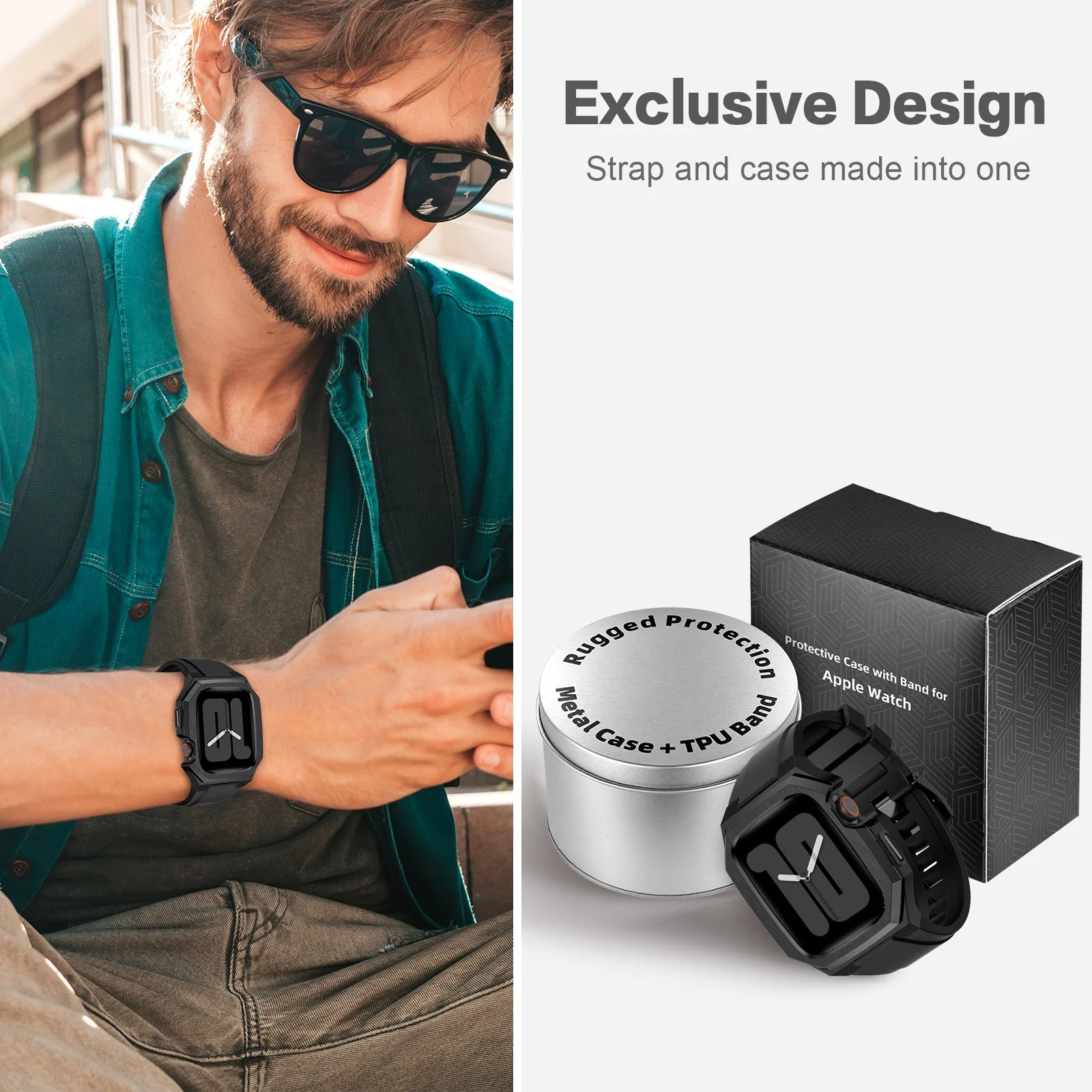 Stainless Steel Case With Rubber Band for Apple Watch