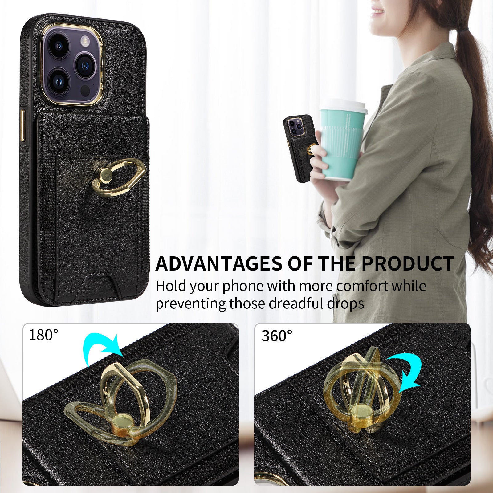 Leather Card Holder + Ring Wallet Phone Case