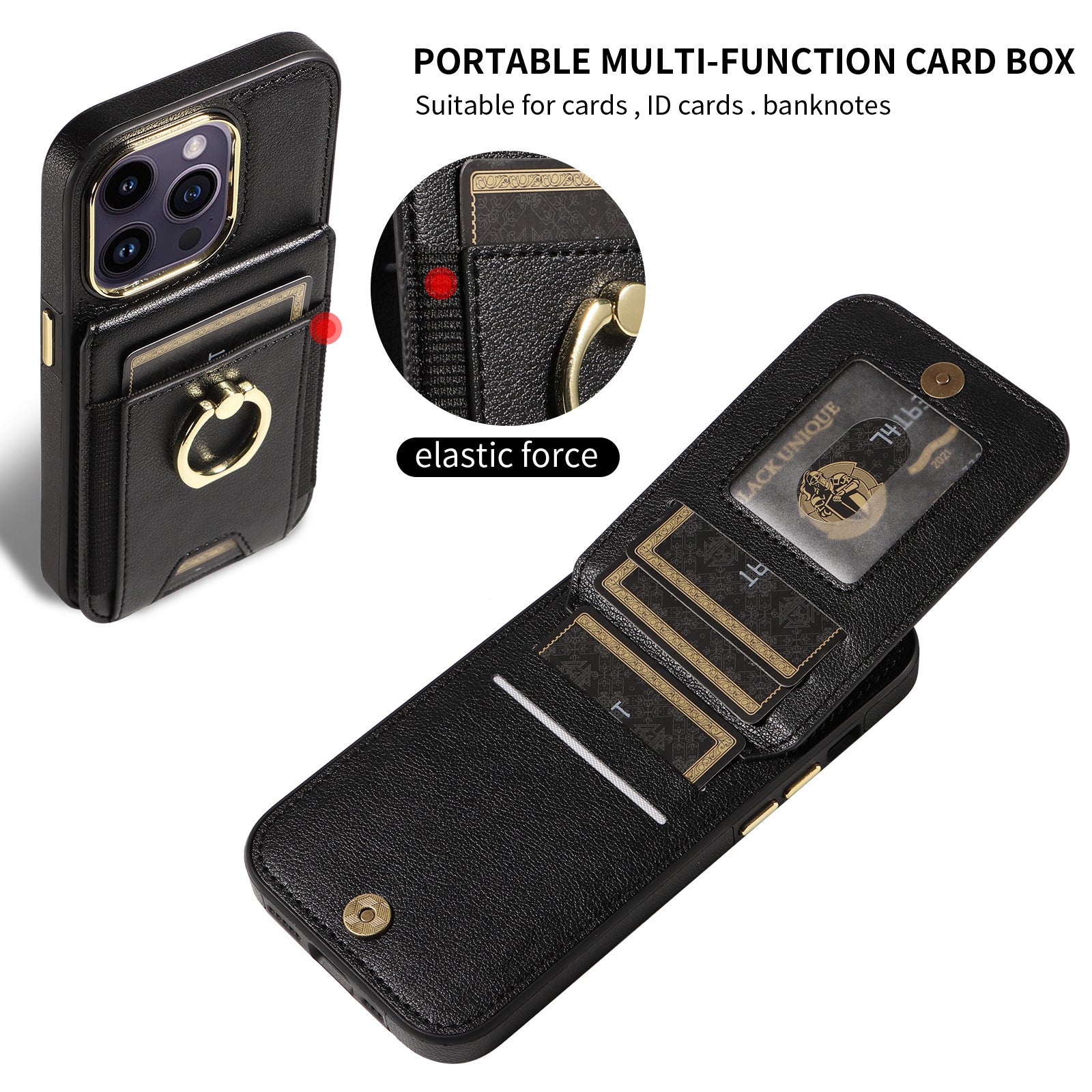 Leather Card Holder + Ring Wallet Phone Case