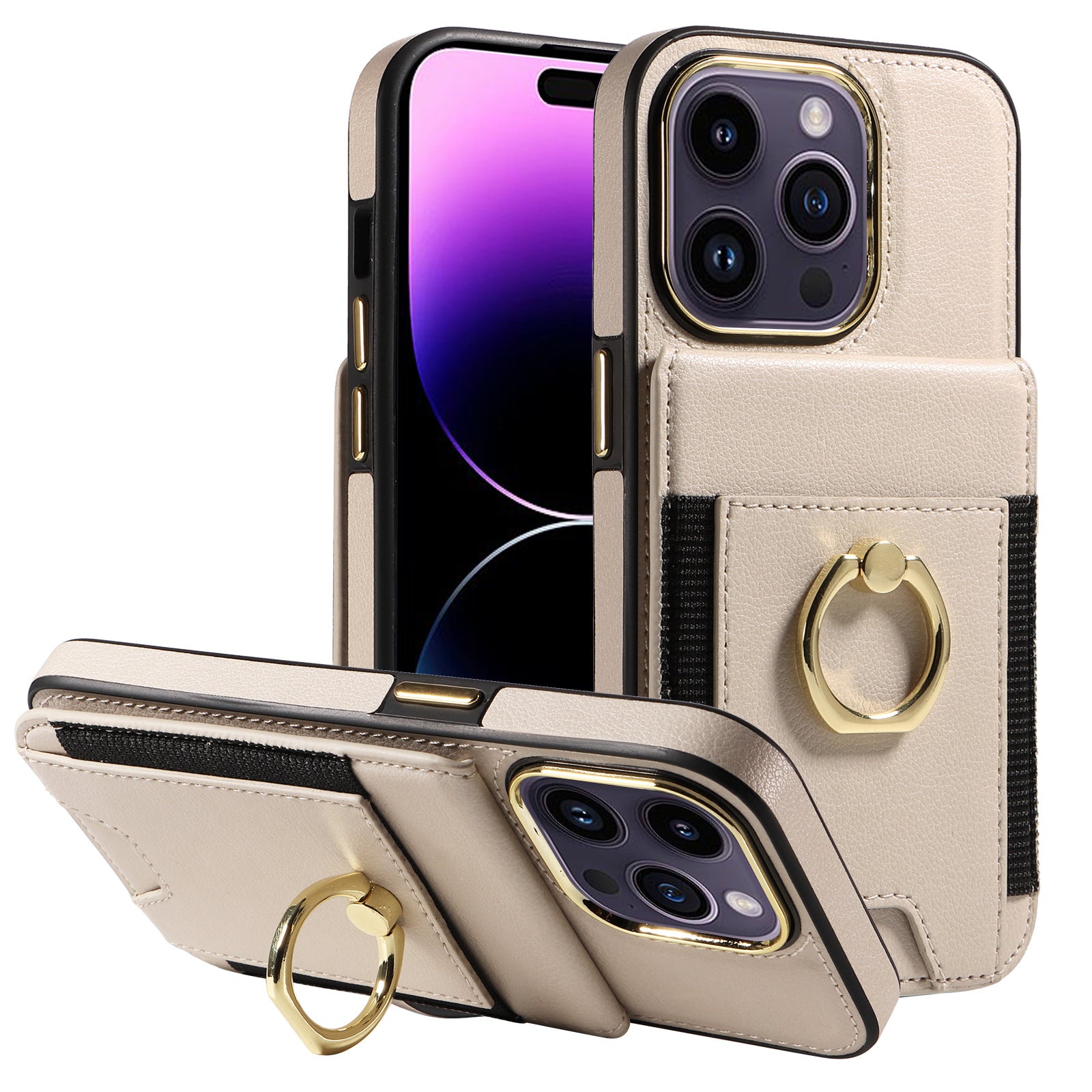 Leather Card Holder + Ring Wallet Phone Case