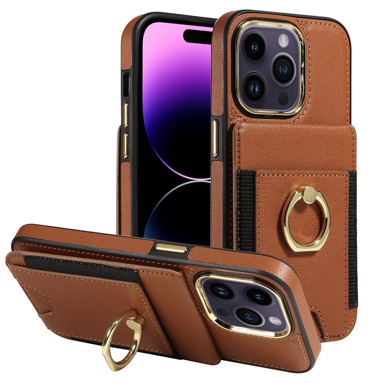 Leather Card Holder + Ring Wallet Phone Case
